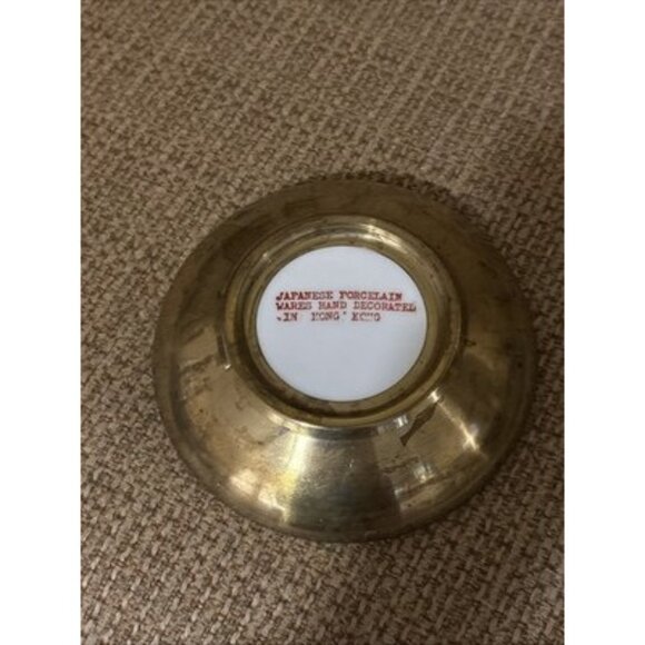 VTG Imari Japanese Porcelain Ware Decorated Hong Kong Pewter Encased Bowl 7 1/2” - Picture 6 of 6